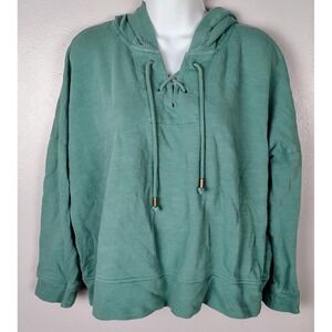 J. Jill Women Green Cotton Lace Up Hoodie Sweatshirt LP crop oversized boxy
